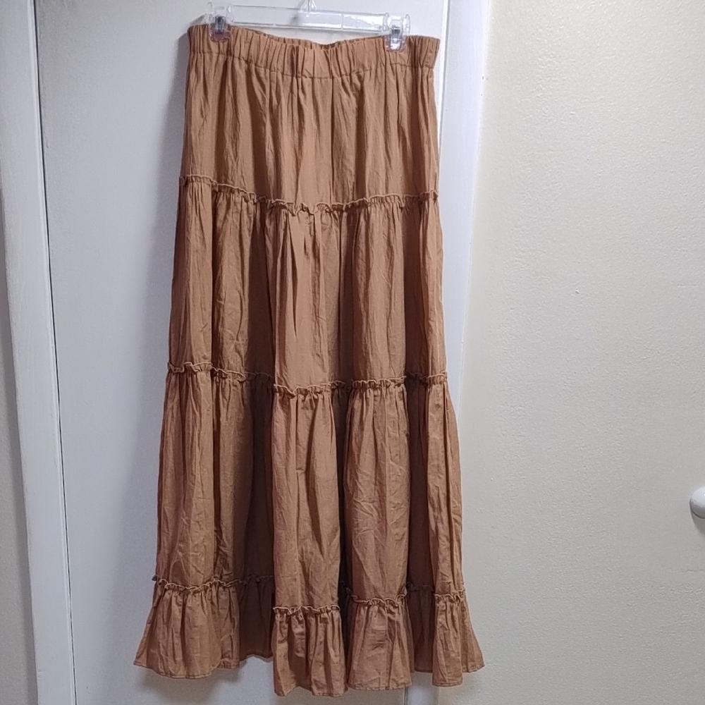 Zara Light Brown Tiered Maxi Skirt